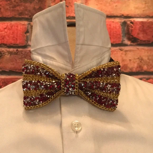 Gold and Red Beaded Bow Tie